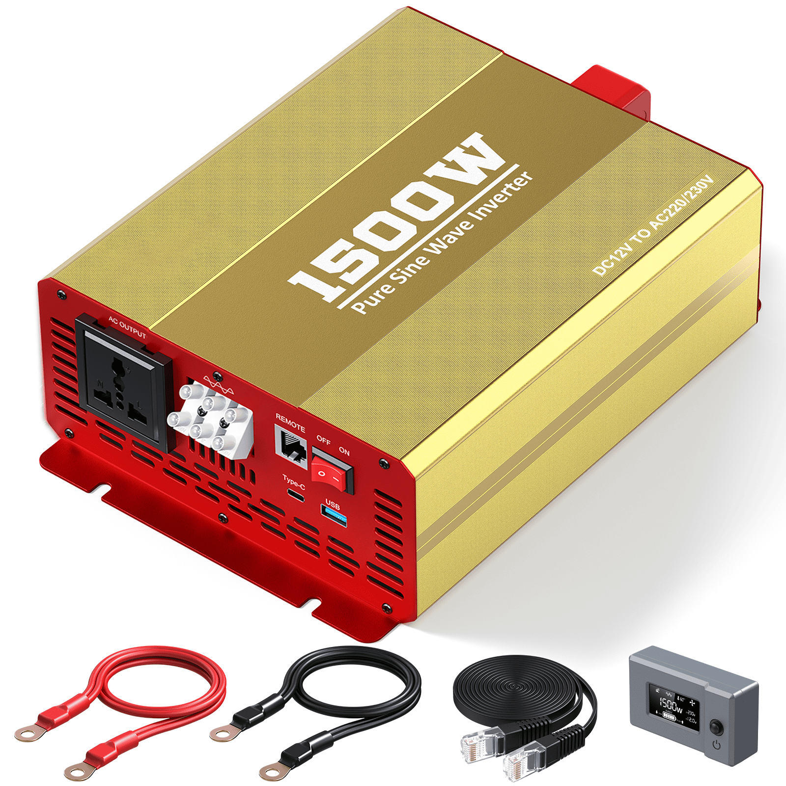 Internal view of a heavy-duty 1500W continuous output pure sine wave inverter with internal text Pure sine wave tech 100% 1500W continuous output 24/7 under heavy loads showcasing high-quality components like the transformer, capacitors, and intelligent cooling fans, highlighting its professional industrial grade technology for engineering projects.