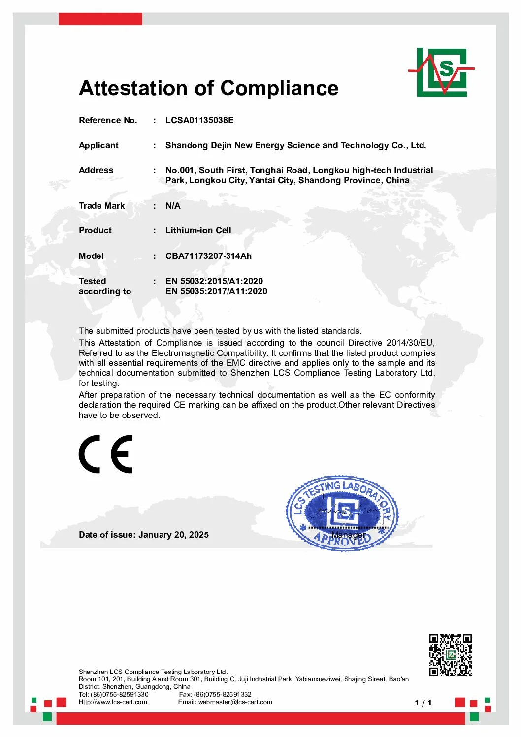 CE-EMC Attestation of Compliance - document preview