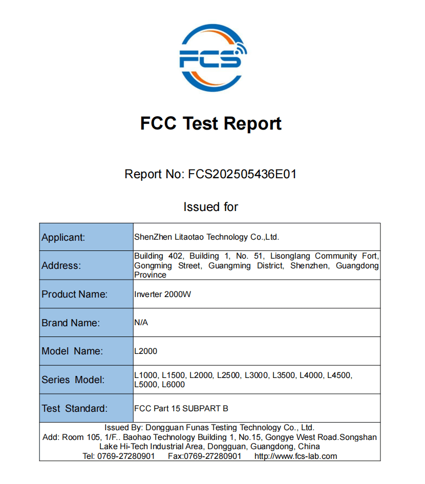 FCC Test Report (L-Series Inverters) - document preview