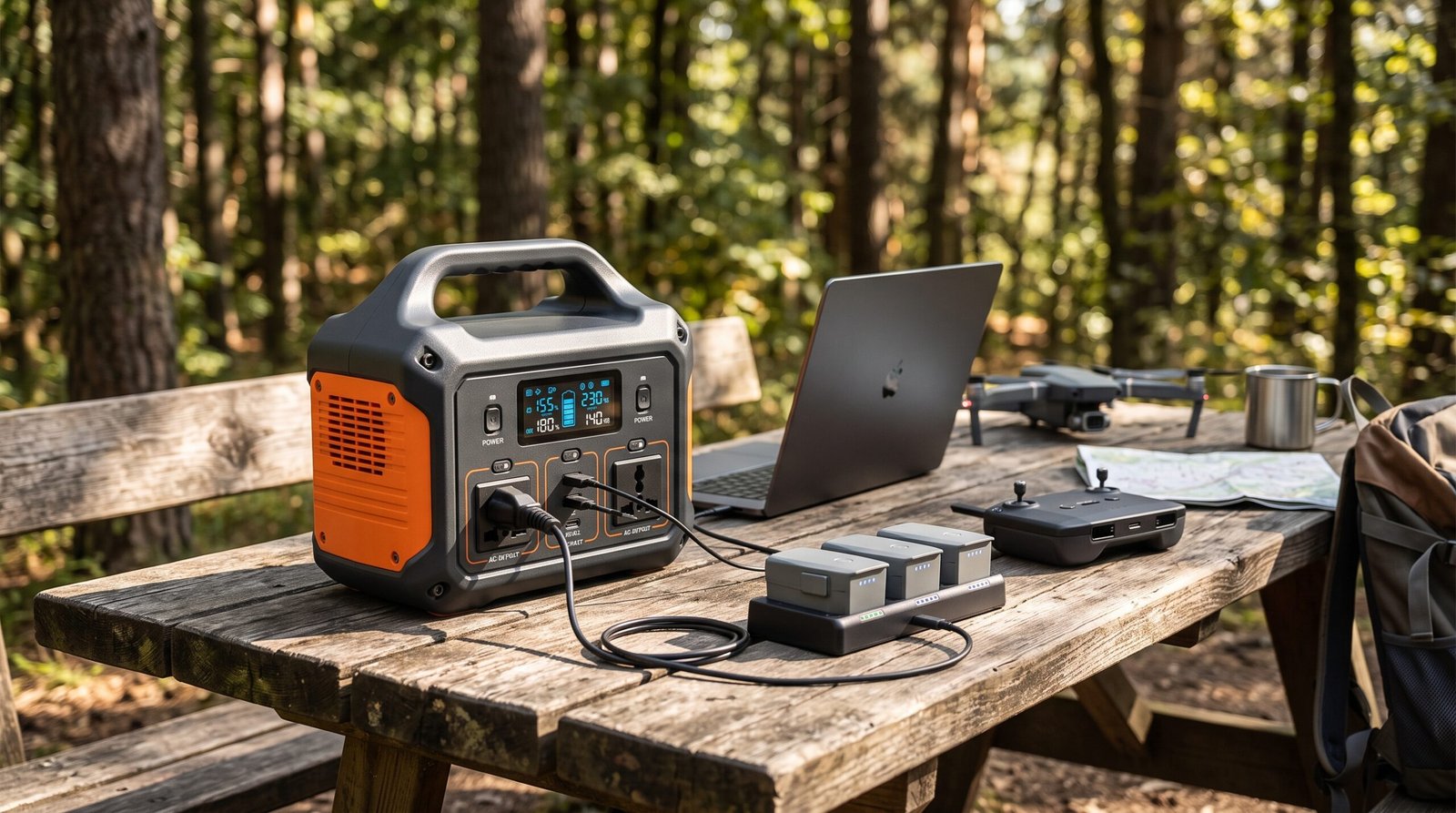 Outdoor Power Station Charging Laptop and Drone